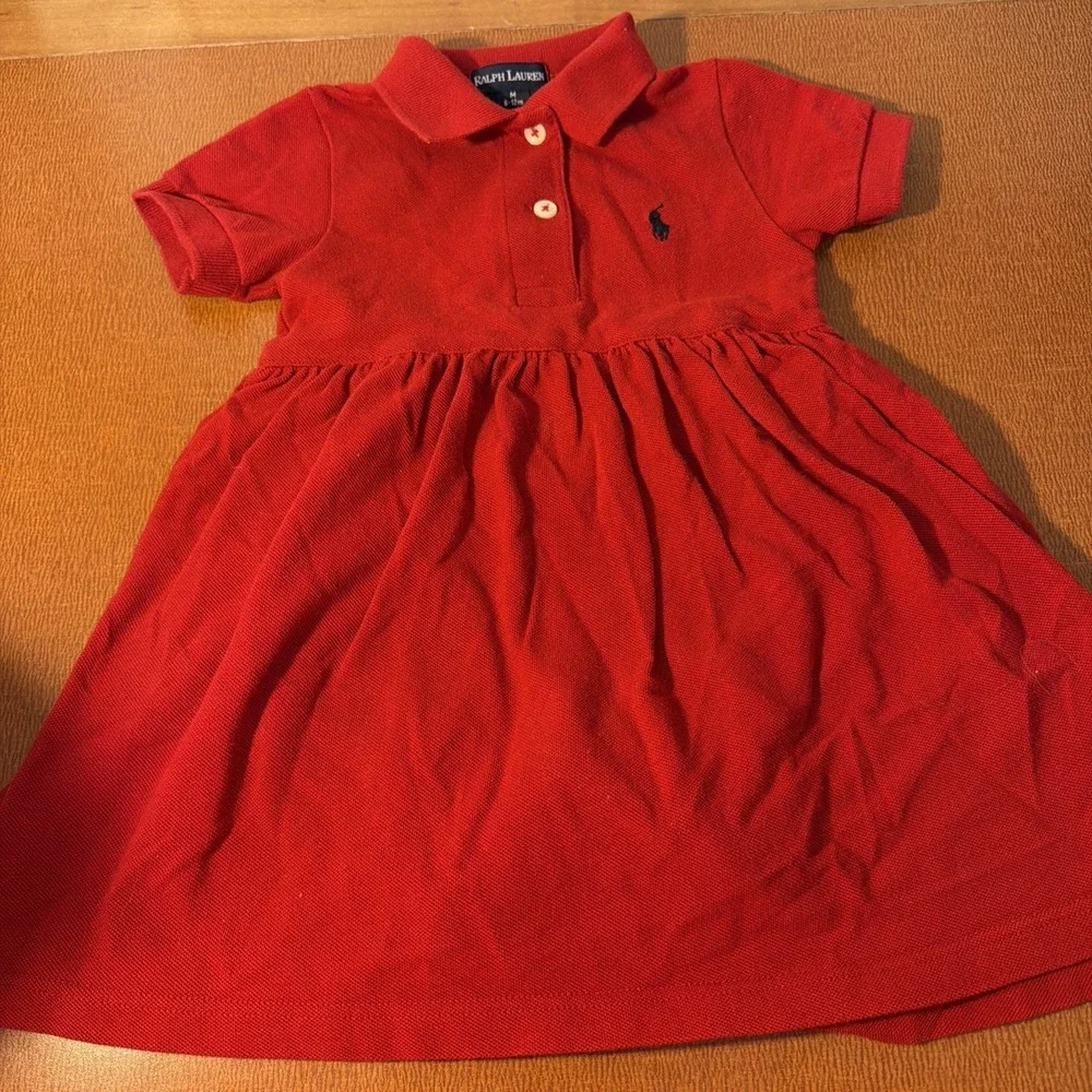 Ralph Lauren 6-12 Mo Short Sleeve Red Polo Collared Dress EUC‎